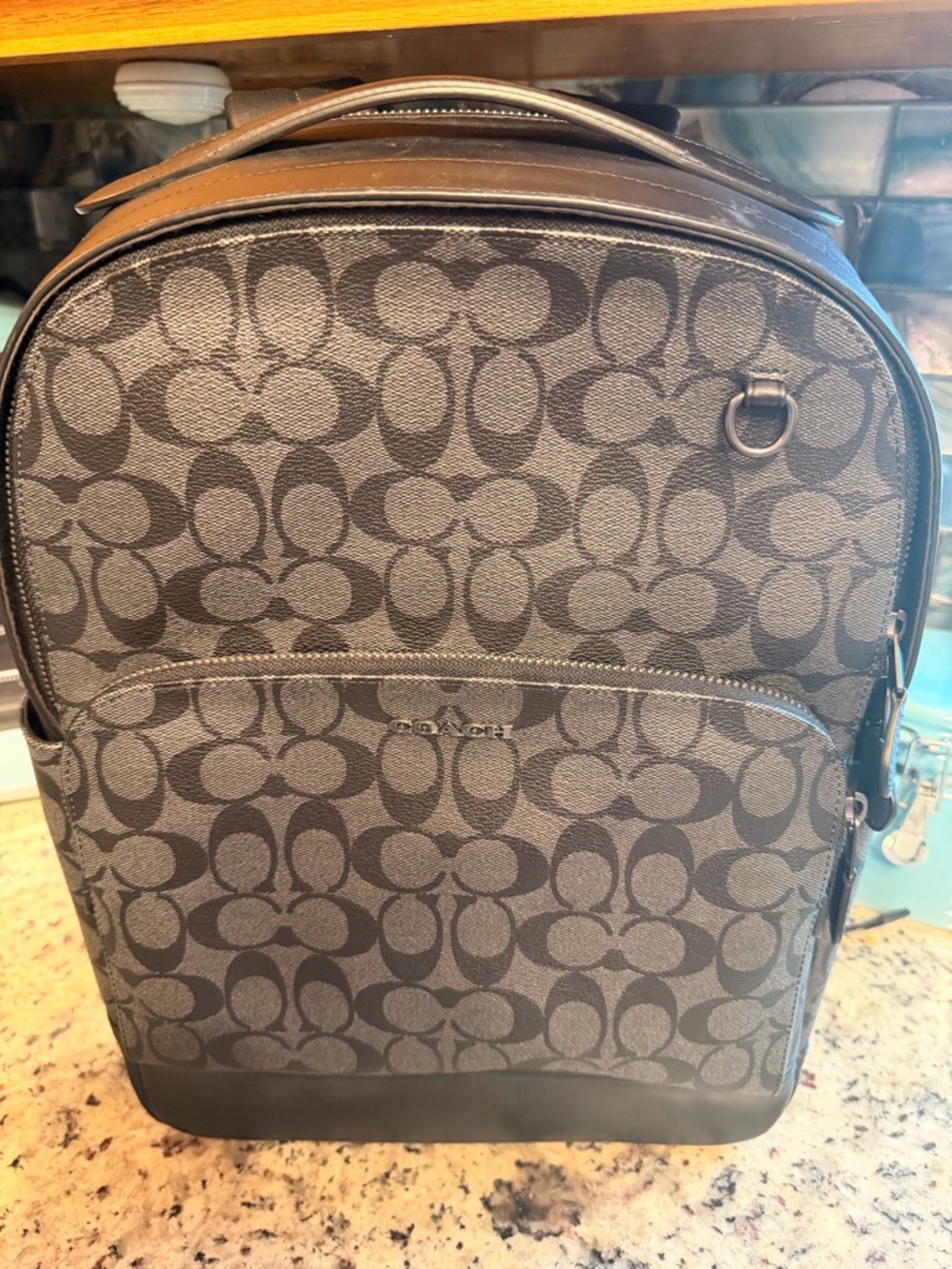 Coach Men's Signature Monogram Backpack in Charcoal and Black